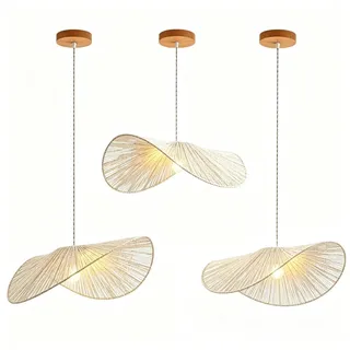 BBWO Hängelampe Aus Rattan Im Boho-Stil Pendelleuchte Im Japanischen Landhausstil Mit E27 Handgeflochtene Lampe In Hutform Wabi-Sabi-Stil Geeignet Für Kücheninseln Esszimmer Wohnzimmer