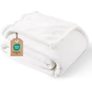 PHF Kuscheldecke Flauschig Fleecedecke 130x150cm - Oeko-Tex Weich Warm Wohndecke, 1PC Decke Blanket für Couch Sofa Bett, Tagesdecken & Kuscheldecken, Sofa überwurfdecke, Weiß