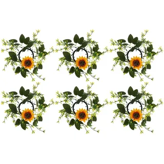 Kerzenring Stabkerzen Blumen Sonnenblume Kerze Ring 6PCS Blumenkerzenringe Kränze künstliche Sonnenblume Eukalyptus für Tische Party Blumenkerzenringe