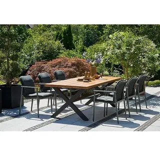 Sunfun Gartentisch  (L x B x H: 220 x 100 x 76 cm, Aluminium, Eschenholz, Rechteckig, Braun/Anthrazit)