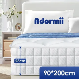Adormii Matratze 90 x 200 cm, Höhe 23cm, orthopädische 7-Zonen Federkernmatratze 90x200, Matratzen, Federkernmatratzen mit Spannbettlaken