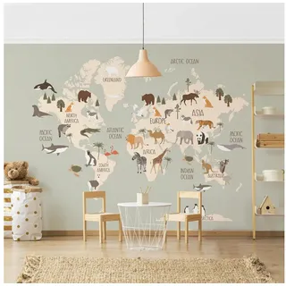 Bilderdepot24 Kindertapete Fototapete Kinderzimmer Pastell Weltkarte Illustration, Glatt, Matt, (Vliestapete inkl. Kleister oder selbstklebend), geruchsfrei Bildtapete Kinderzimmer Junge Mädchen Baby bunt 1.92 m x 1.27 m