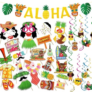 Hawaiian Luau Party Dekoration Hawaiian Photo Booth Selfie Requisiten,Flamingo Hawaiian Luau Banner and Hanging Dekor Partyzubehör