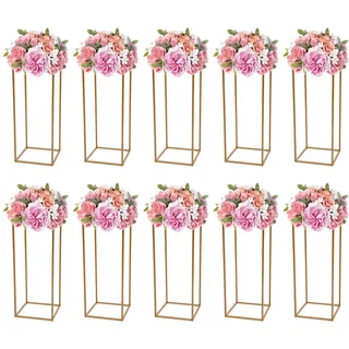 10 Stück Gold Blumenständer 60cm, Metall Vasen Säulen Geometrisch Rechteckig Hochzeit Metall Hintergrund Luftballon Blumen Ständer, für Hochzeit Tischdekoration, Party Deko & Tafelaufsätze