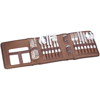 PEARL Picknickbesteck: 22-tlg. Picknick-Besteck-Set für 4 Personen, mit Salz-/Pfefferstreuer (Camping Besteck Set Tasche, Besteckset, Picknickdecke)
