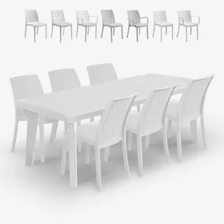 Ausziehbarer Tisch Set 160-220cm 6 Gartenstühle weiß Liri Light