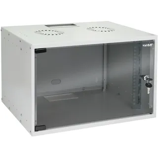HMF 65707-07 Serverschrank 19 Zoll 7 HE | 275 mm Einbautiefe | Glastür | Lichtgrau