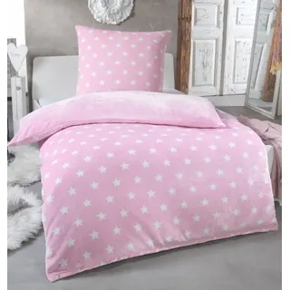 MALIKA Warme Winter Plüsch Sterne Wende-Bettwäsche Nicky-Teddy 'Cashmere Touch' Coral Fleece viele Farben & Größen, Farbe:Rosa, Größe:155 x 220 cm