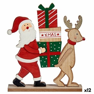 Krist+ Dekofigur Weihnachtsmann Rentier Braun Rot Grün Holz 5 x 26 x 22 cm (12 Stück)