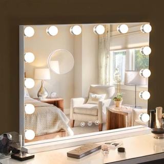 Hansong Hollywood Spiegel mit Beleuchtung, Schminkspiegel mit 14 dimmbare Hollywood Birnen und 10 facher Vergrößerung für Tischspiegel oder Wandmspiegel
