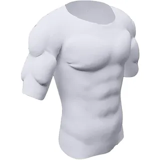 Herren Gepolstertes Muskelshirt Herren Fake Bauchmuskel T-Shirt Männer False Muskel Brust Tops T-Shirt Atmungsaktiv Weich Dress Up Unsichtbare Simulation Kompression Unterhemd - Weiß ||XL