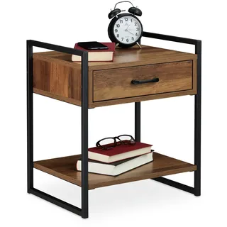 Relaxdays Nachttisch Industrial 50 x 43 x 37 cm Braun/Schwarz