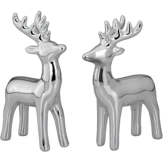 Deko Rentier Figuren Paar 13cm stehend versilbert Tierfiguren Set Weihnachtfigur