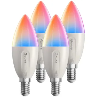 Govee Smarte Glühbirne E14, RGBWW LED Lampe, 450LM, Smart Bulb,4 Stück | Kompatibel mit SmartThings, Matter,Alexa und Google Assistant, E14 Glühbirne, dimmbare mit 16 Millionen DIY-Farben,54 Szenen