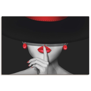 ARTland Leinwandbilder Wandbild Bild auf Leinwand 90x60 cm Wanddeko Frau Lady Stil Lippenstift Beauty Mode Moderne Kunst Schwarz Weiß Rot T6FU