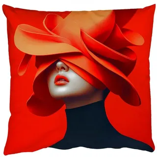 MuchoWow Dekokissen Orange - Hut - Frau, Zierkissen mit Kissenfüllung, Deko, Sofakissen, 50x50 cm 50 cm x 15 cm x 50 cm