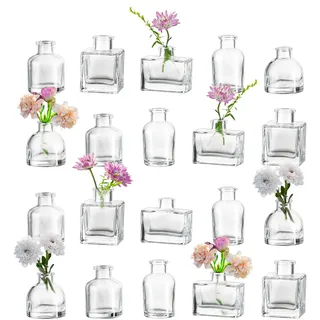 Hewory Kleine Vasen für Tischdeko Hochzeit: 20 Mini Vasen Set Verschiedene Vase Glas für Party - Kleine Glasvasen Minivasen Babyparty Hochzeitsdeko Tisch Geburtstag