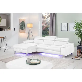 Cotta Ecksofa Komaris, Ecksofa, wahlweise mit RGB-LED-Beleuchtung und Bettfunktion/Bettkasten, weiß