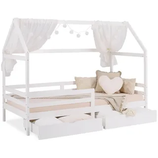 Homestyle4u Hausbett 2522 90 x 200 cm Kiefer massiv weiß