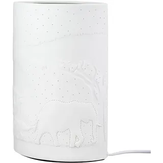 GILDE Tischleuchte Savanne Porzellan Lampe weiß oval Höhe 28 cm Motiv Baum Elefant -Tischlampe Beleuchtung Dekoration Wohnaccessoire