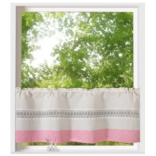 heimtexland Scheibengardine Bistrogardine Fensterdeko Rosen Leinen Optik, Stangendurchzug (1 St), blickdicht, Polyester in Leinen-Optik, Scheibengardine I Häkelborte I Landhaus rosa