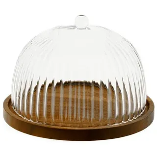 Almina Servierplatte Luana La Torta, Glas, Holz, (Packung, 2-tlg), mit Glasglocke und Holzteller, ø11 x 19 cm braun|weiß