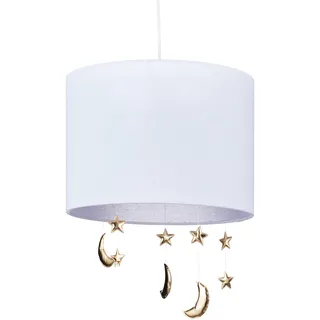 Relaxdays Hängelampe Kinderzimmer, hängende Monde & Sterne, E27, Pendelleuchte für Kinder, H x D: 168 x 35 cm, weiß/gold
