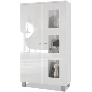 Vladon Standvitrine Denjo 71 x 129 x 35 cm Weiß matt/Weiß Hochglanz