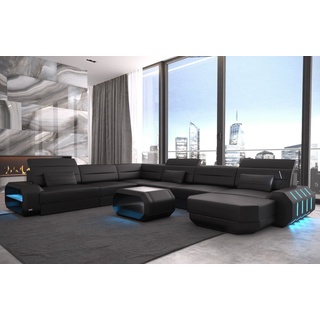 Sofa Dreams Wohnlandschaft »Roma - XXL U Form Ledersofa«, Couch, mit LED, wahlweise mit Bettfunktion als Schlafsofa, Designersofa schwarz