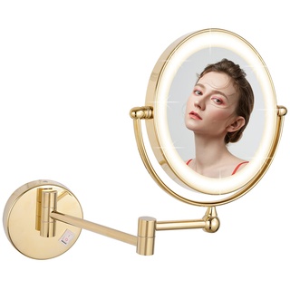 DOWRY Kosmetikspiegel mit Beleuchtung Wandmontage Gold Schminkspiegel mit 1X/7X Vergrößerung 360° Schwenkbar Erweitert Vergrößerungsspiegel mit Licht für Bad,Hotel,Spa