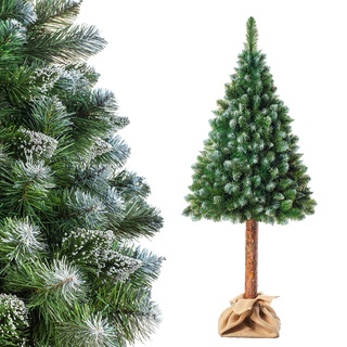 KADAX künstlicher Weihnachtsbaum auf einem Stamm 220 cm, Kiefer Tannenbaum Ø ca. 110 cm mit schneebedeckten Spitzen, 37 Zweigen und 11 Baumkronen, Christbaum aus PVC mit Ständer (Diamantträume 220cm)