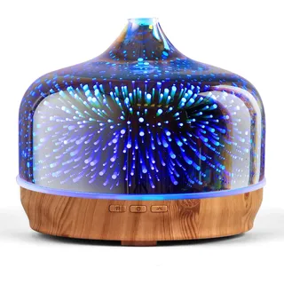 Porseme Aroma Diffuser 500ml, Handgeblasen Glas Luftbefeuchter Ultraschall | Aromatherapie Öle Diffusor mit 7 farbigem LED Licht,Diffusor für Ätherische Öle Letzte 15-21 Stunden, für Wohnung(3D Silver)