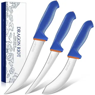 DRAGON RIOT Metzgermesser Set 3-Teilig, Flexibles Ausbeinmesser & Fleischermesser aus Edelstahl, Profi Schlachtermesser mit Ergonomischem Griff, Geschenk für Hobbyköche & BBQ