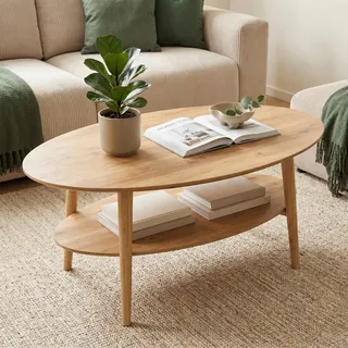 skølm Mjölnir Couchtisch oval 70x110 cm, Eiche massiv, Natur geölt | Wohnzimmertisch, Sofatisch mit 2 Ablagen & Stauraum, kleiner Beistelltisch, Holztisch Wohnzimmer, Coffee Table, Eichenholz