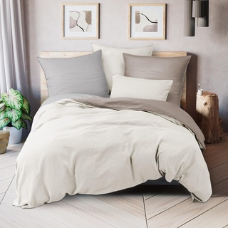 Pure Label Halbleinen Bettwäsche 135x200 cm mit Kissenbezug 40x80 cm in weiß - Bügelfreie Bettwäsche Sets 135 x 200 aus belgischem Leinen und feinster Baumwolle