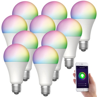 10er-Set WLAN-LED-Lampen, E27, RGB-CCT, 9W (ersetzt 75W), F, 80lm, App
