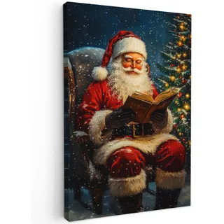 LEINWANDBILD Weihnachtsmann - Weihnachten - Winter - Weihnachtsbaum Wanddeko Schlafzimmer 60x90 cm