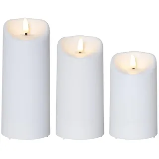 LED Kerzenset Flamme Kunststoff für Außen 3D Flamme flackernd Timer weiß 3Stück