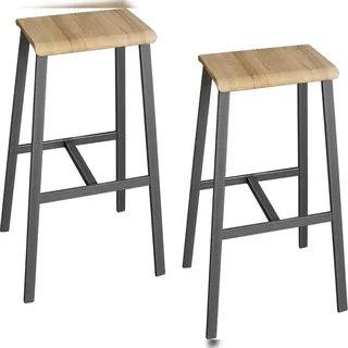 bümö Barhocker 2er Set im Industrial-Design, Barstuhl Asteiche/Rohstahl, Barhocker Holz-Sitz ohne Lehne, Hocker mit Gestell aus Metall belastbar bis