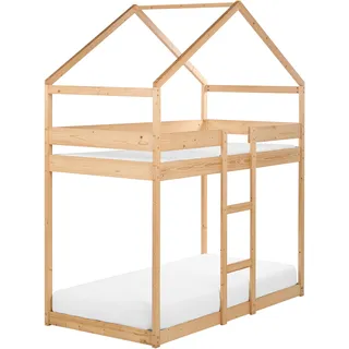 Beliani Hochbett Haus Labatut 90 x 200 cm Kiefer hellbraun