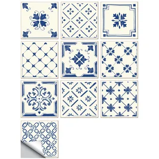Selbstklebende Fliesenaufkleber MZ-2-78 blau 10 x 10 cm (10Stück) Mosaik Bodenaufkleber Wandfliese für Badezimmer Küche und Bad Deko Fliesenfolie für Bad u. Küche Kinderzimmer TV Hintergrund