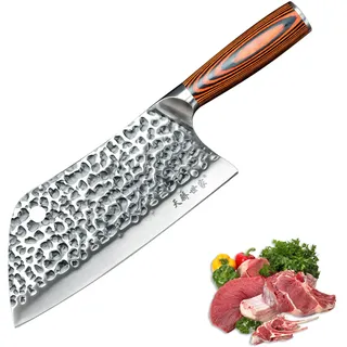 TJ POP Hackmesser Chinesisches Kochmesser Professionelles 18cm, Scharfer Full-Tang Fleischerbeil, 50CR15 Stahlklingestärke 2mm, TJ SEGA Serie TC19076 für Küche und Restaurant