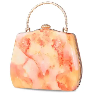 CORIOS Abendtasche Damen Marmor Clutch Bag Luxus Handgelenktasche Klein Tasche Elegant Brauttasche Abnehmbarer Kette Handtasche für Hochzeit Abendparty Geburtstag Tanzparty Orange