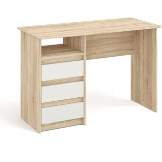 KOMTO Schreibtisch mit Schubladen - Bürotisch Computertisch Klein Arbeitstisch Büro PC-Tisch Kinderschreibtisch mit Stauraum | Moderner Schreibtisch Sonoma Eiche + Weiß | Oslo 110 x 50 x 74 cm