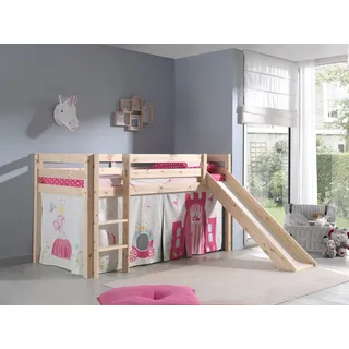Spielbett Hochbett Kinderbett 90x200 Rutsche Vorhang Prinzessin Rosa Holzbett