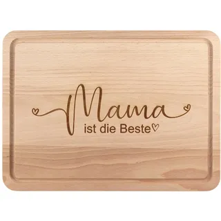 Mama ist die Beste Geschenk - Holz Schneidebrett mit Saftrille 30x20 cm groß, Brotzeitbrett als Geschenkidee zum Muttertag, Geburtstag, Weihnachten - für Mütter von Geschenkissimo