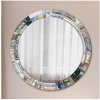 Tulup Dekospiegel mit Aufdruck Badezimmerspiegel Wandspiegel Rundspiegel Rund: Ø70 cm, Wohnzimmer Spiegel grau