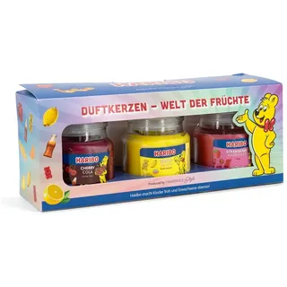 HARIBO Duftkerze HariboTM Duftkerzen Geschenkset, Frucht Power gelb|lila|orange