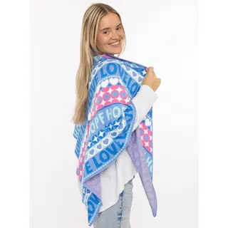 Zwillingsherz Dreieckstuch "Jahrmarkt", Damen, bunt (blau pink), Strick, Materialmix, gemustert, mehrfarbig, Modetücher, Schriftzug, farbenfroh, wärmend, Strick