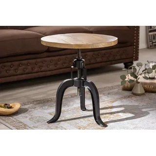riess-ambiente Beistelltisch ENGINEER Ø50cm natur / schwarz (Einzelartikel, 1-St), Wohnzimmer · Massivholz · Eisen · rund · höhenverstellbar · Industrial braun